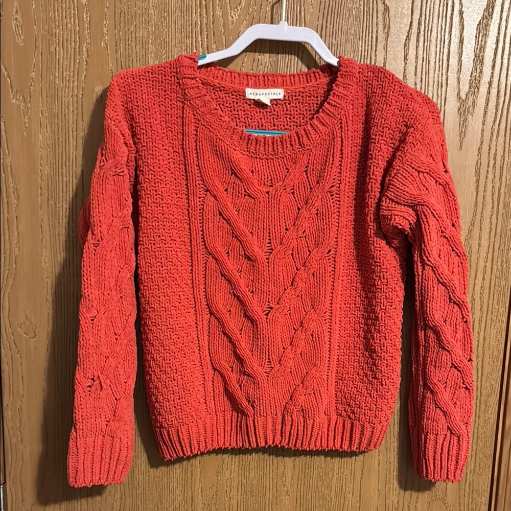 Aeropostale Orange Crew Neck Cable Knit Sweater
